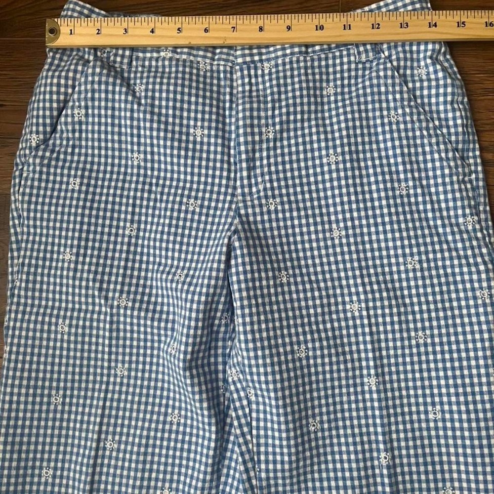 Vintage Blue White Gingham‎ Womens Capri Pants Floral Embroidery Cottagecore Y2K - Picture 3 of 8